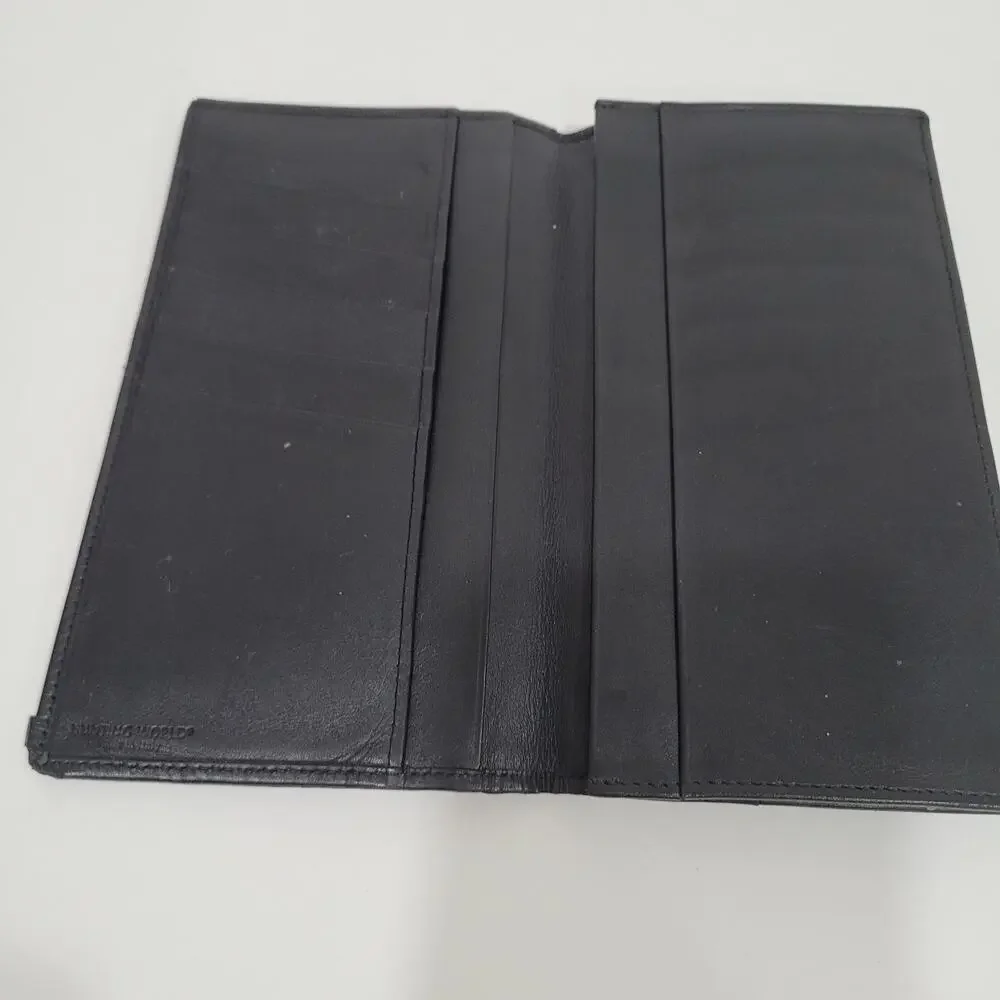 Hunting World Black‎ Wallet Long Checkbook Card Holder Leather Bifold Italian